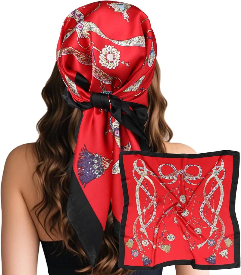 Sumolux Head Hair Scarf for Women Like Satin Silk Scarf Bandana Hair Wrapping Night Large Square Scarves 27.5" - Image 1